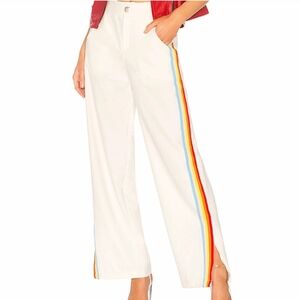 Revolve Central Park West Sandy Lane White Rainbow Stripe Trim Slit Hem Pants